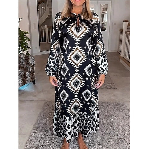 Women's Casual Dress Long Sleeve Bohemian Style Dress Long Sleeve Floral Tie Spring V Neck